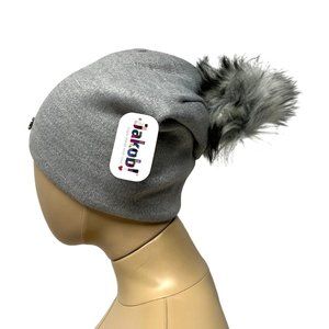 JAKOB women's  beanie Hat Knitted metallic gray fur Pompom Beanie Cap one size